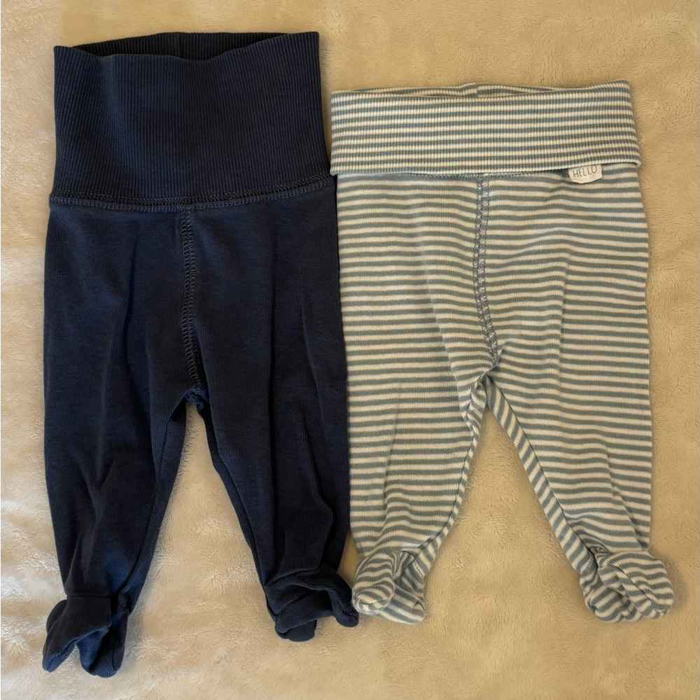 H&M Organic Cotton Fold Over Waist Footed Preemie Pants Bundle